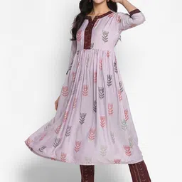 VAABA Women Purple & Pink Ethnic Motifs Printed Kurta with Trousers-image-8
