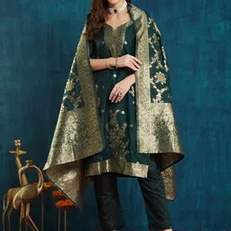 RAJGRANTH Women Regular Thread Work Chanderi Silk Kurti with Trousers & With Dupatta-24