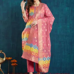 RAJGRANTH Women Regular Thread Work Chanderi Silk Kurti with Trousers & With Dupatta-5