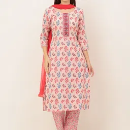 KALINI Women Pink Floral Printed Kurta with Trousers & With Dupatta-image-52