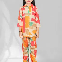 FEBVIBE Girls Printed Shirt Collar Shirt With Trousers-picture-1