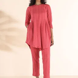 trueBrowns Malang Self-Design Pure Cotton V-Neck Tunic With Trousers-picture-19