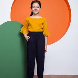 NEUDIS Girls Self Design Boat Neck Top with Trousers-image-17