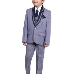 DKGF FASHION Boys Navy Blue & White Self Design Single-Breasted 5 Piece Suits-picture-16