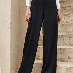 Next One Women Smart Straight Fit High-Rise Stretchable Knitted Pleated Formal Trouser-image-63