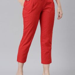 Souchii Women Embroidered Floral Smart Straight Fit Mid-Rise Easy Wash Trousers-image-97