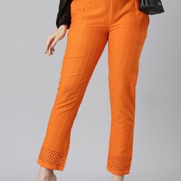 Souchii Women Smart Straight Fit Striped Mid-Rise Easy Wash Cotton Cigarette Trousers-image-54