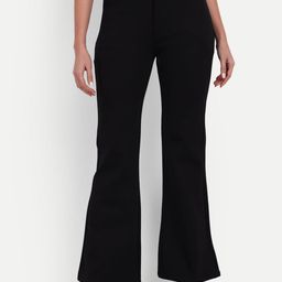 Next One Women Black Smart Flared High-Rise Easy Wash Bootcut Trousers-image-93