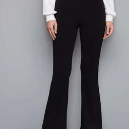 Next One Women Smart Flared High-Rise Easy Wash Cotton Bootcut Trousers-image-98