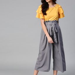 Bitterlime Round Neck Ruffled Top & Trousers-image-28