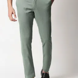 Basics Men Green Tapered Fit Cotton Formal Trousers-image-44