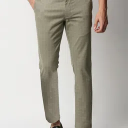 Basics Men Checked Tapered Fit Cotton Trousers-image-32
