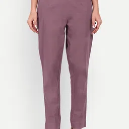 githaan Women Relaxed Straight Leg Mid-Rise Easy Wash Cotton Peg Trousers-image-16