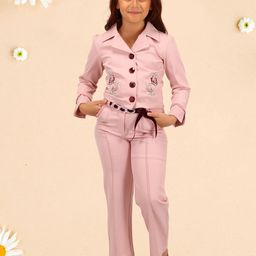 CUTECUMBER Girls Embroidered Shirt Collar Top With Trousers-picture-9