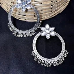 Krelin Silver Plated Stone Studded Floral Chandbalis  Earrings-image-33