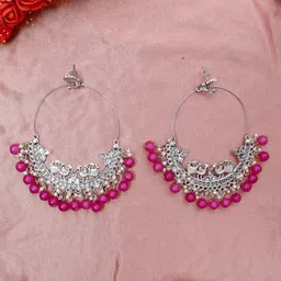 Krelin Pink & Silver-Toned Classic Chandbalis Earrings-image-94
