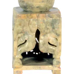 Avinash Handicrafts Beige Textured Stone Carved Aroma Diffuser With 4 elephant faces-10