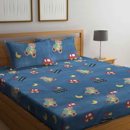 KLOTTHE Blue & Red Cartoon Characters 210 TC Queen Bedsheet with 2 Pillow Covers-22