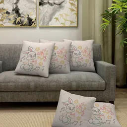 Arrabi Beige & Blue Set of 5 Embroidered Square Cushion Covers-45