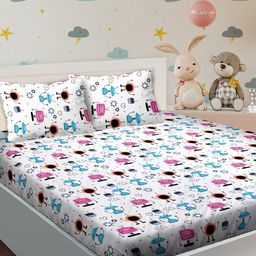 BELLA CASA Kids Kingdom White & Pink Printed 180 TC King Bedsheet & 2 Pillow Covers-image-21