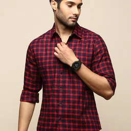 INVICTUS Sport Slim Fit Gingham Checked Twill Weave Cotton Casual Shirt-42
