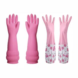 RBGIIT Cleaning Glove 2 Pieces Pink Printed Kitchen Gloves-image-80