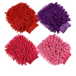 Kuber Industries Chenille Mitts Purple & Red 4 Pieces HandDuster-picture-3