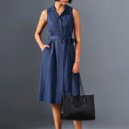 AND Shirt Collar Sleeveless Shirt Dress-image-41