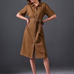 AND Short Sleeves Belted Shirt Dress-image-30