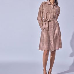 The Label Life Houndstooth Printed Shirt Collar Cuffed Sleeves Belted Shirt Dress-image-37