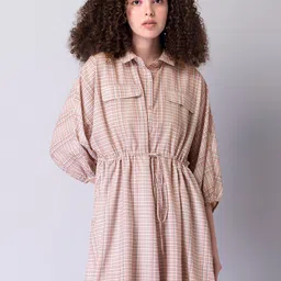 FabAlley Pink Checked Shirt Style Short Dress-image-51