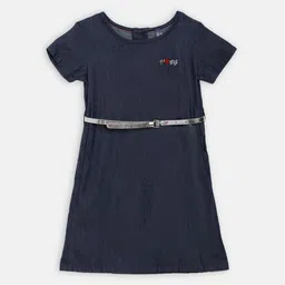 Blue Giraffe Girls Navy Blue Solid Denim T-shirt Dress-image-8