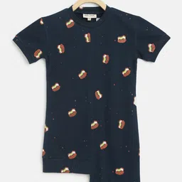 am ma Kids Girls Green Conversational Printed T-shirt Dress-image-95