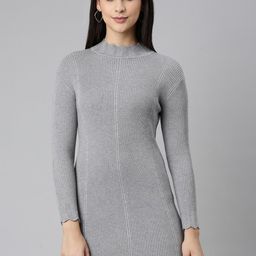 SHOWOFF Mock Neck Long Sleeves Bodycon Mini Dress-39