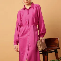 MINT STREET Shirt Collar Cuffed Sleeves Shirt Dress-picture-34
