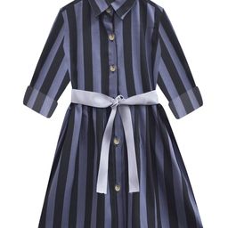 A T U N Charcoal & Blue Striped Shirt Dress-image-26