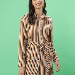 Freehand by The Indian Garage Co Striped Cuffed Sleeves Shirt Dress-picture-13