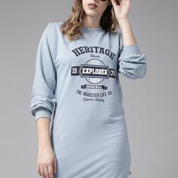 Roadster Blue Printed Shoulder Pad Sweatshirt Dress-picture-29
