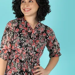 V-Mart Printed Tie-Up Neck Shirt Dress-image-87
