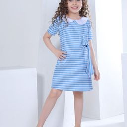 Peppermint Striped Peter Pan Collar Above Knee Straight T-shirt Dress-image-11
