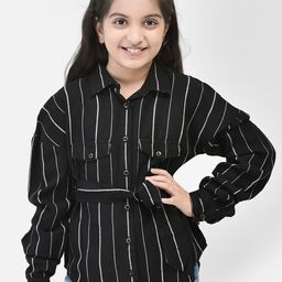 Crimsoune Club Girls Striped Waist Tie Ups Pure Cotton Shirt Style Top-image-58