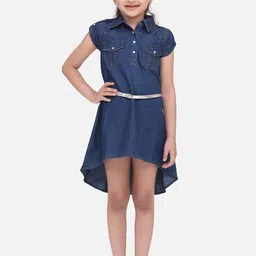 StyleStone Blue Cotton Denim A-Line Dress-image-79