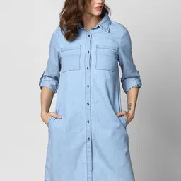 StyleStone Blue Denim Shirt Dress-image-89