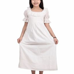 Miyo Girls Round Neck Ruffles Cotton Fit And Flare Dress-image-74