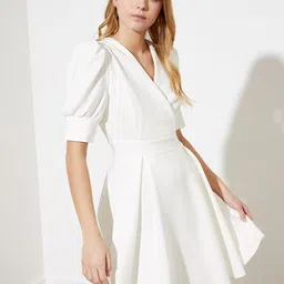 Trendyol Women Off White Solid Mini Wrap Dress-picture-34