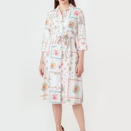 Zink London Floral Printed Shirt Collar Tie up Shirt Dress-image-49