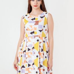 Zink London Printed Round Neck Sleeveless Fit And Flare Dress-image-44