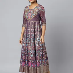 AURELIA Purple & Gold Ethnic Motifs Printed Maxi Dress-picture-2