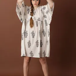 BLACK & BLAH BLAH Handblock Printed Relaxed Fit Cotton Flared Midi Ethnic Dress-image-61