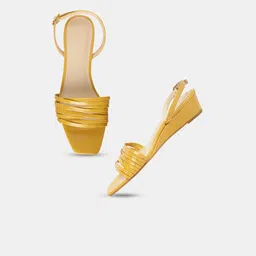 W Mustard PU Ethnic Mules-picture-22